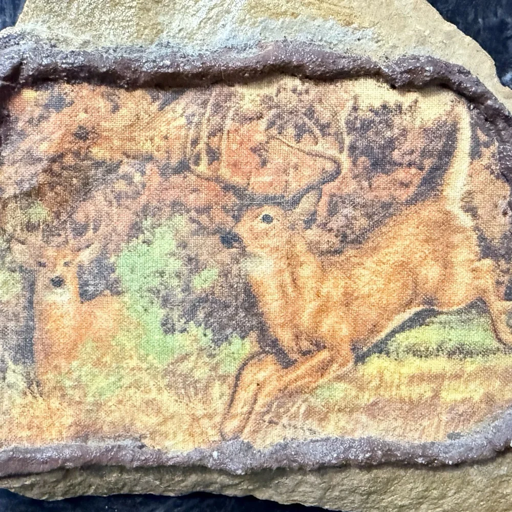 Decorative Rock with White-Tailed Deer Bucks